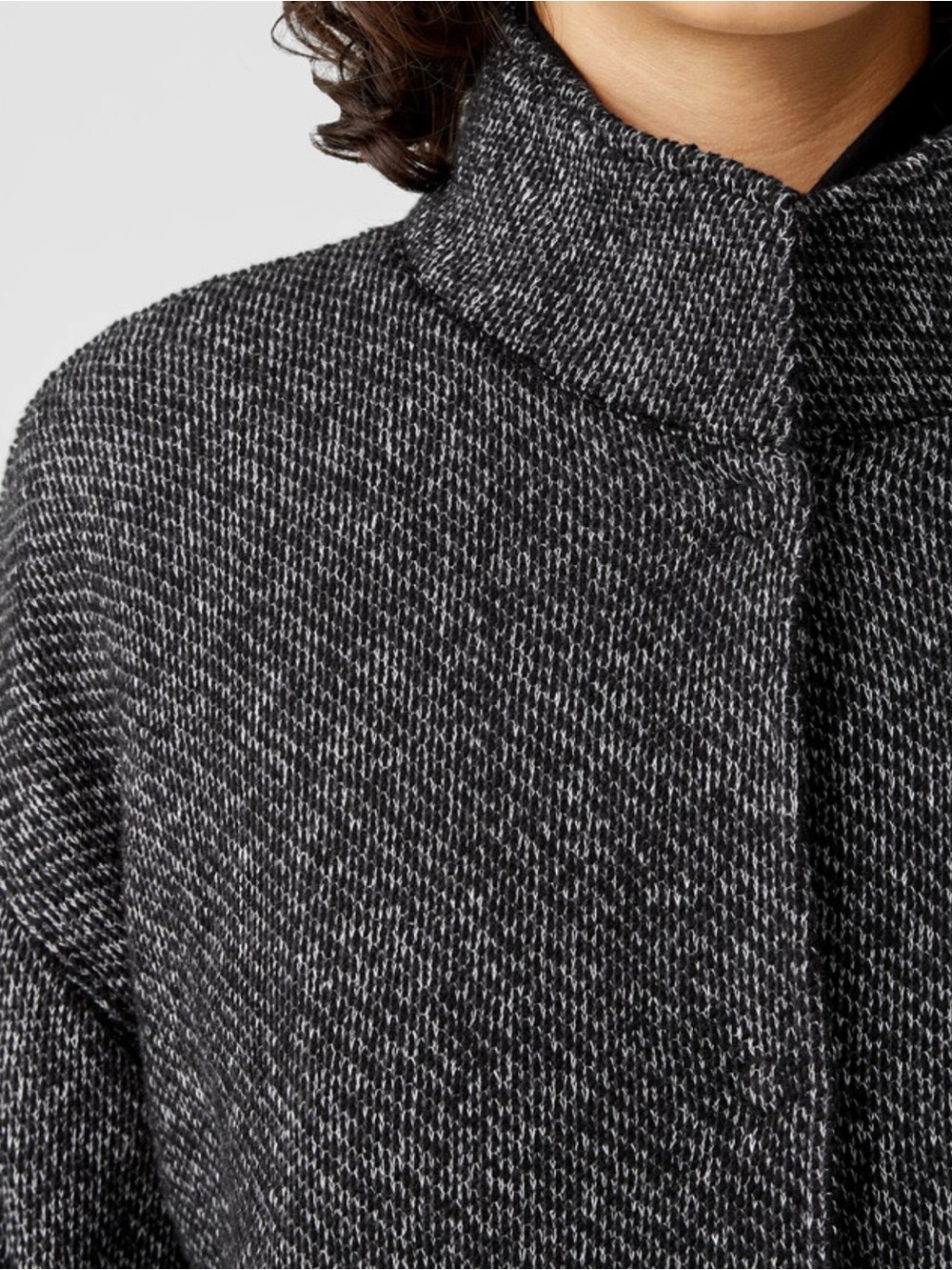 Eileen Fisher Stand Collar Black white tweed Button-Front coat cardigan jacket - Picture 4 of 7